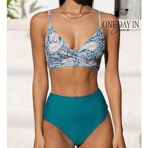 Cupshe Twist Front high Waist Bikini Swimsuit Size L